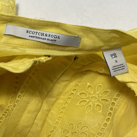 Scotch Soda Blouse Women Size S Yellow Eyelet Ruffle Embroidery Blauw European - Picture 11 of 13